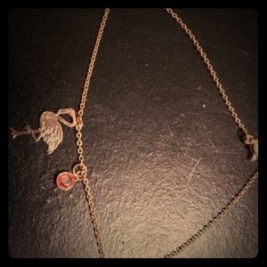 Gold Anklet w/ Flamingo and pink jewel